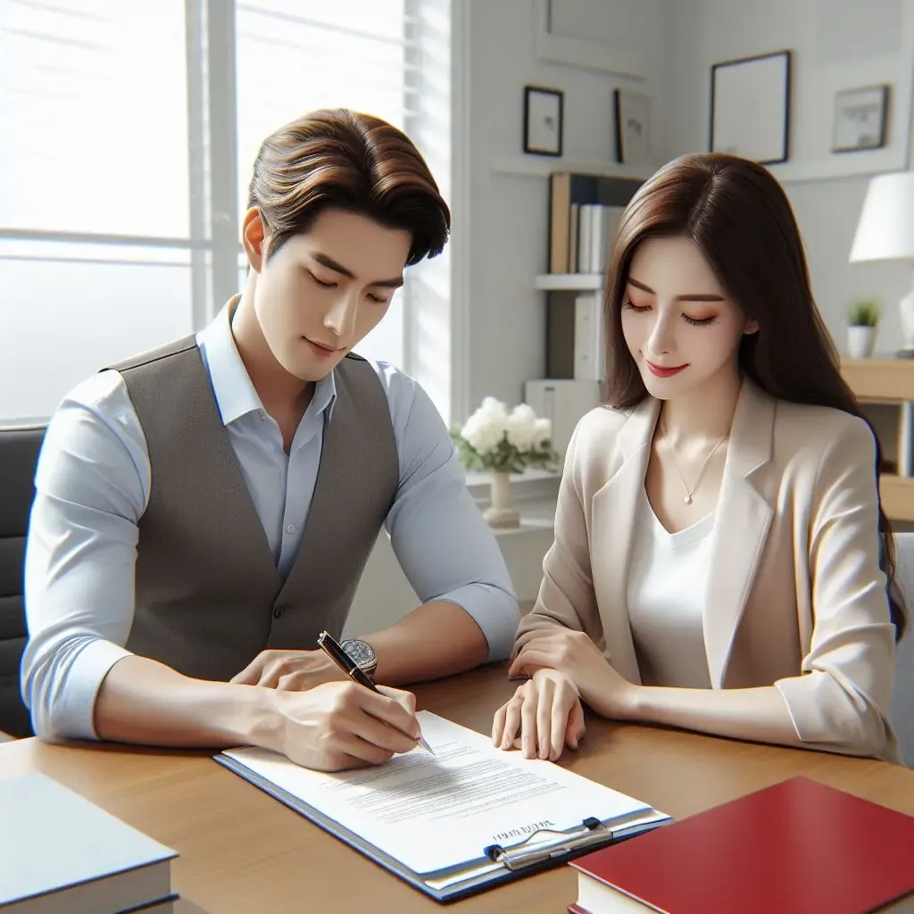Gambar Ilustrasi seorang suami sedang menandatangani Surat Izin Suami kepada Istri untuk bekerja