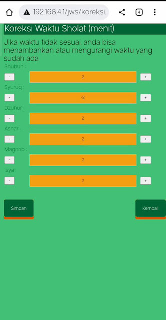 Cara Setting Jam Digital Masjid dengan Android Melalui Browser Menu koreksi waktu sholat