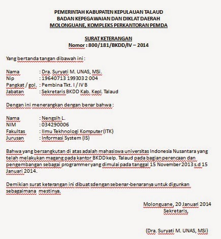 Contoh Surat Keterangan Magang 2018 Februari 2018 