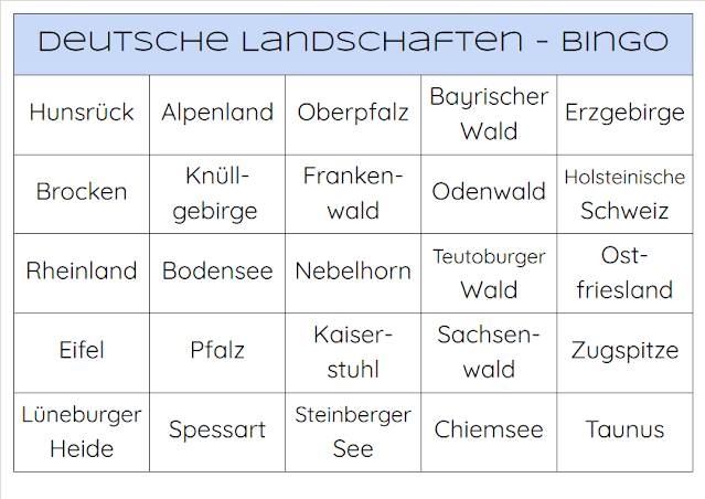 Deutsche Landschaften Bingo