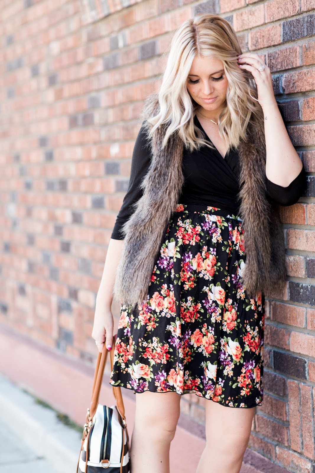 Udderly Hot Mama, Fur Vest, Floral Skirt, Modest Fashion Blogger
