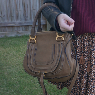 Chloe Marcie medium shoulder bag in nut with leopard print skirt | awayfromtheblue