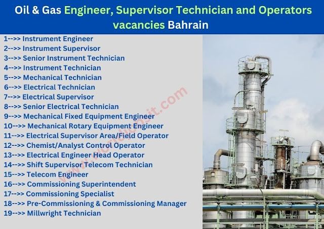 Oil & Gas Engineer, Supervisor Technician and Operators vacancies Bahrain