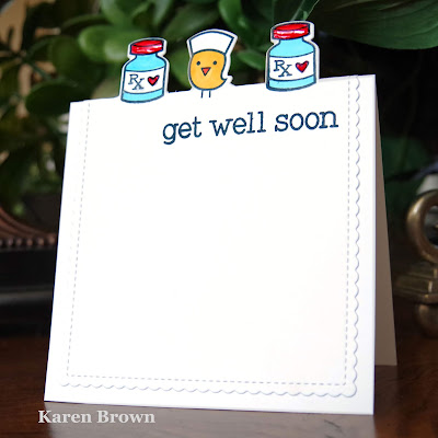 CAS card with off the edge die-cutting using Lawn Fawn's Get Well Soon stamp and die set.