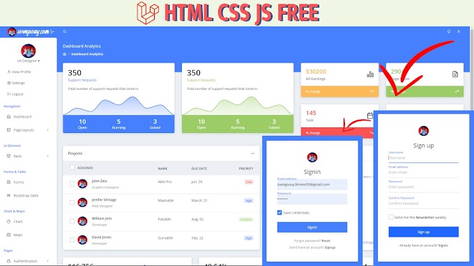 Admin dashboard V8 HTML CSS JS Laravel 8