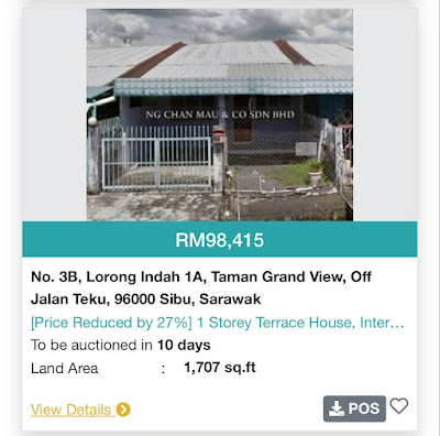 Rumah Teres 1 Tingkat di Sibu, Sarawak di Lelong pada Harga RM98,415