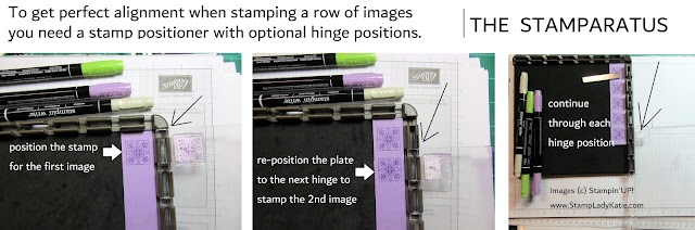 The ability to reposition the hinge setting of the stamp positioning tool is essential for perfect alignment of a row of images