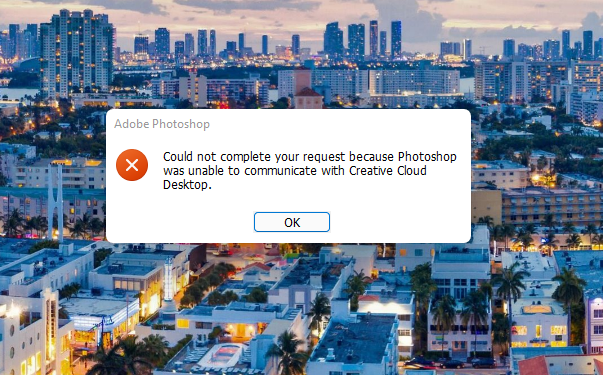 Adobe Photoshop Unable to Communicate With Creative Cloud