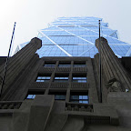 Hearst HQ 2 - Looking up past the Citizen Kane base to the hex lattice on Hearst HQ's 57th St. side.