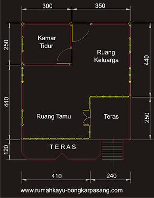 denah rumah kayu type 52