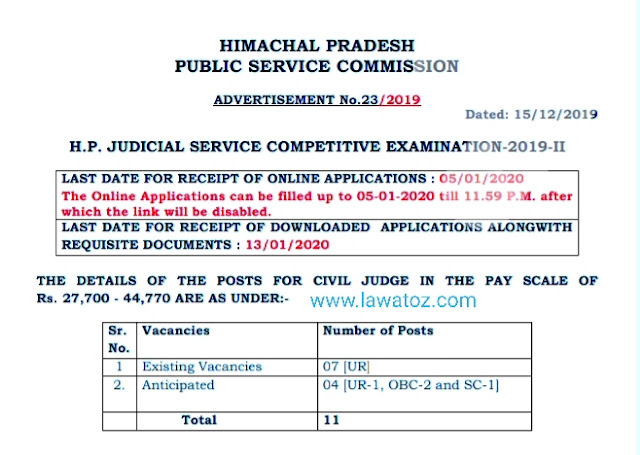 H.P. Judicial Services Competitive Examination-2019-II