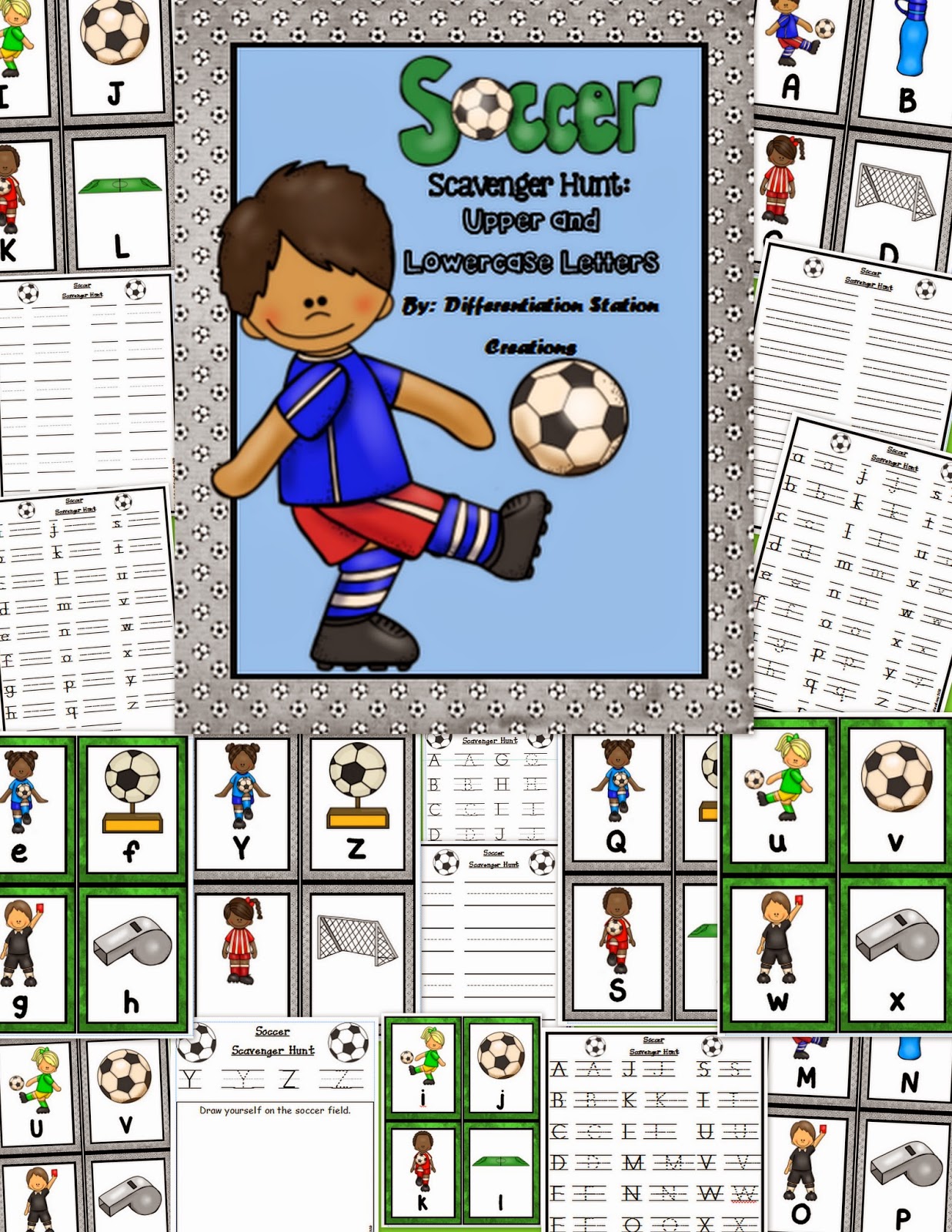 http://www.teacherspayteachers.com/Product/Soccer-Scavenger-Hunt-Uppercase-and-Lowercase-Letters-Printables-1274093