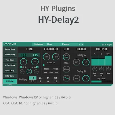 HY-Plugins HY-Delay2 FE v1.2.0 x32 x64 VST AU WIN MAC Free
