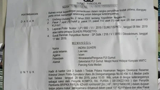 Beredar, Surat Panggilan Terhadap 6 Orang Terkait Kasus Makar