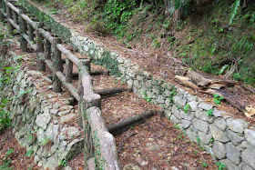 Stone walls, handrails, trail, steps, Saion Park, forest