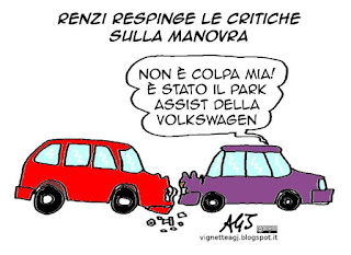 renzi, manovra, legge di stabilità, volkswagen, vignetta satira