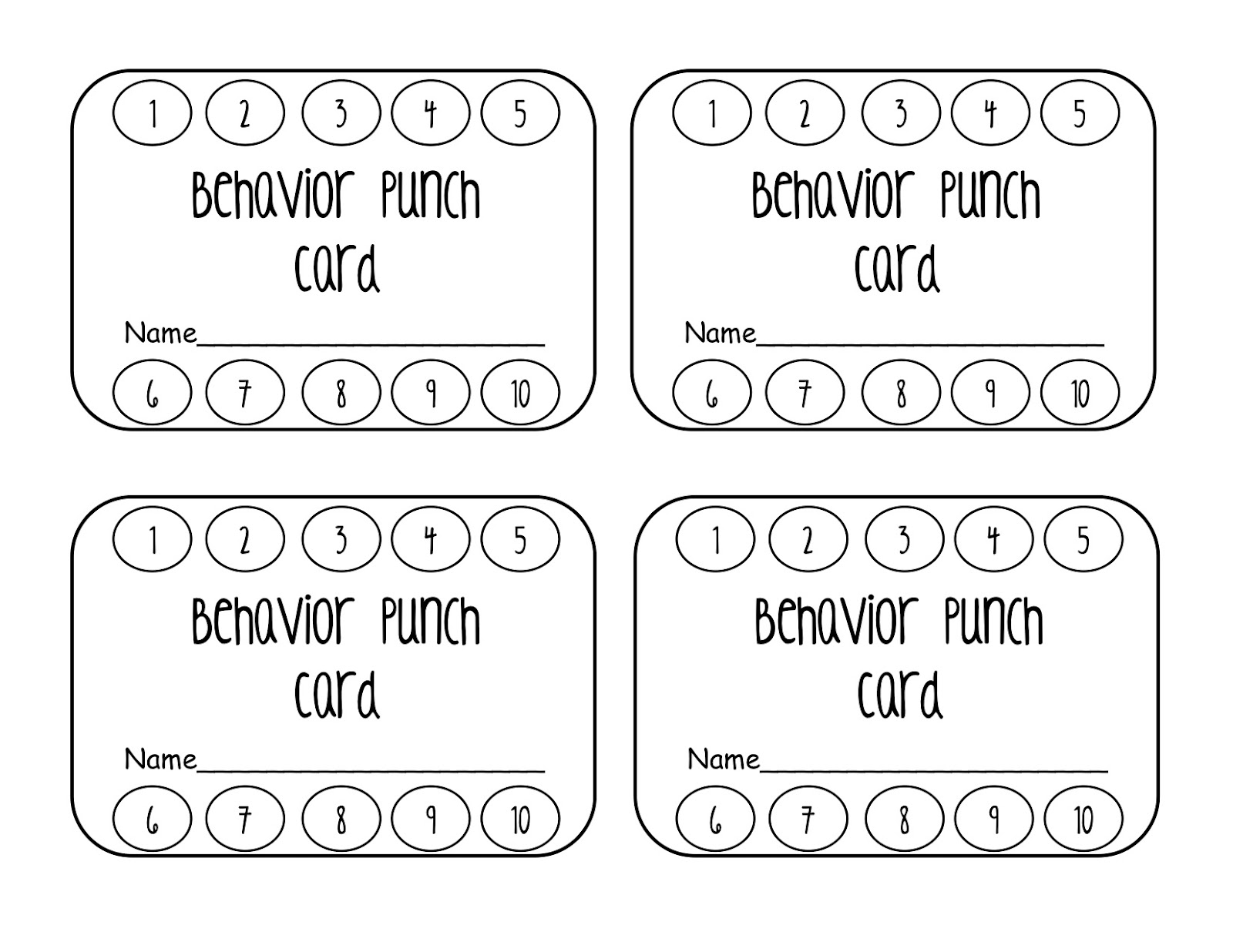 Behavior Punch Card  Classroom Freebies