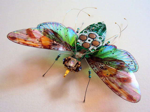 beautiful insect from recycled circuit boards