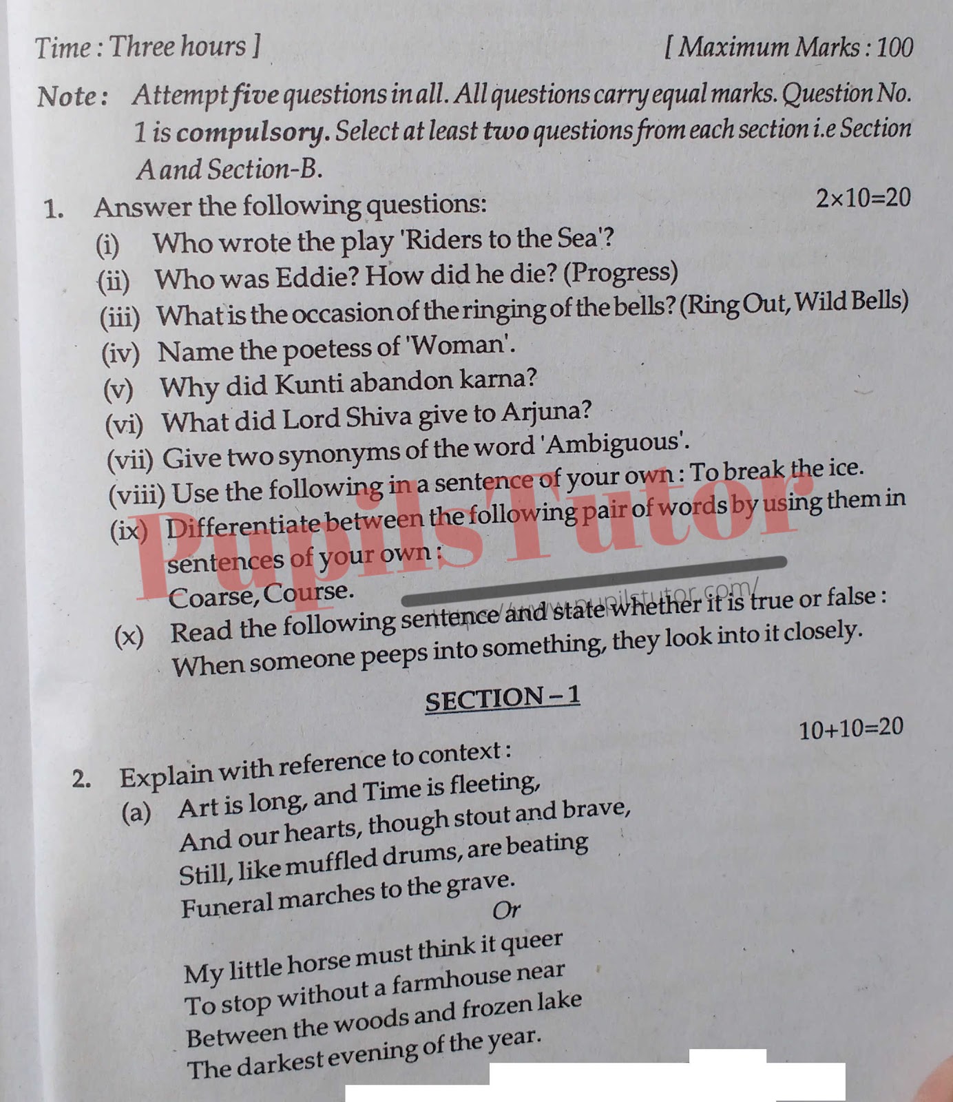MDU DDE (Maharshi Dayanand University - Directorate of Distance Education, Rohtak Haryana) BA  Second Year Previous Year English Question Paper For 2015 Exam (Question Paper Page 1) - pupilstutor.com