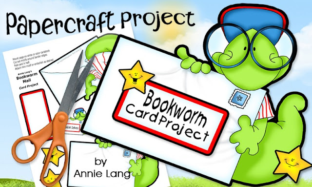 Annie Lang's FREE downloadable Bookworm Card papercraft project because Annie Things Possible when you DIY