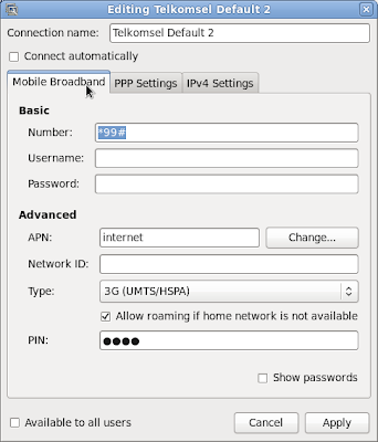 Mobile Broadband Telkomsel di Linux Fedora Core 13 dan Huawei E220 3G