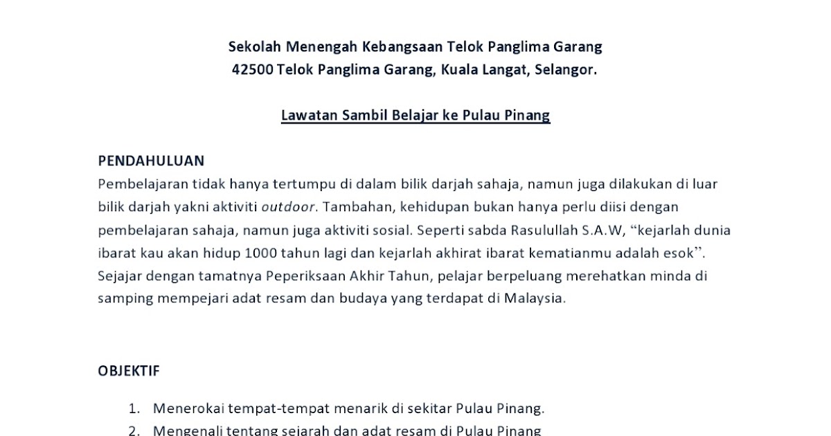 Contoh Kertas Kerja Lawatan Sambil Belajar - Contoh Agus