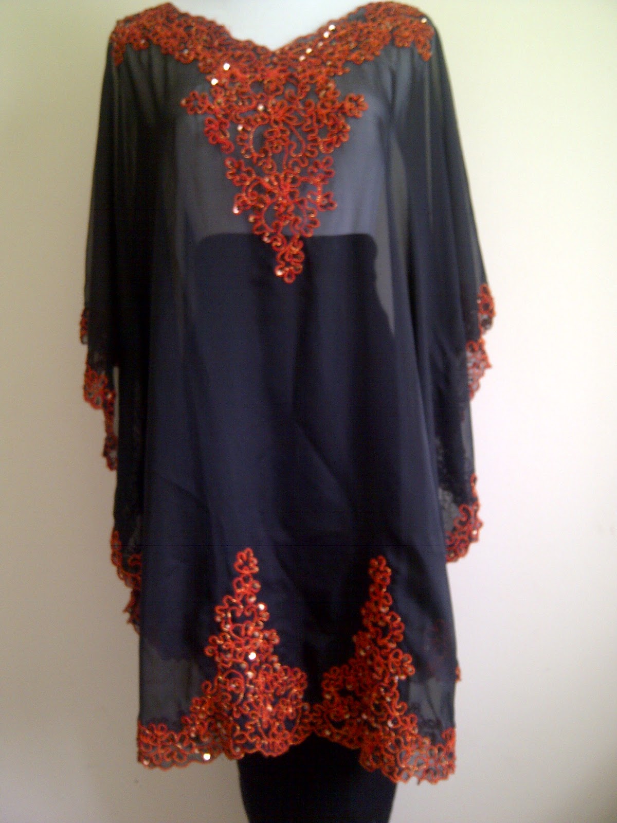 Pretty Kapas Chiffon blouse  caftan with beads embroidery 