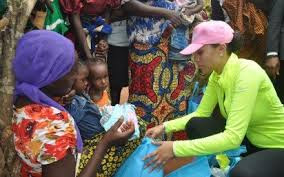 Oshiomole's new wife, Lara donates N2 million, clothes, books to IDPs