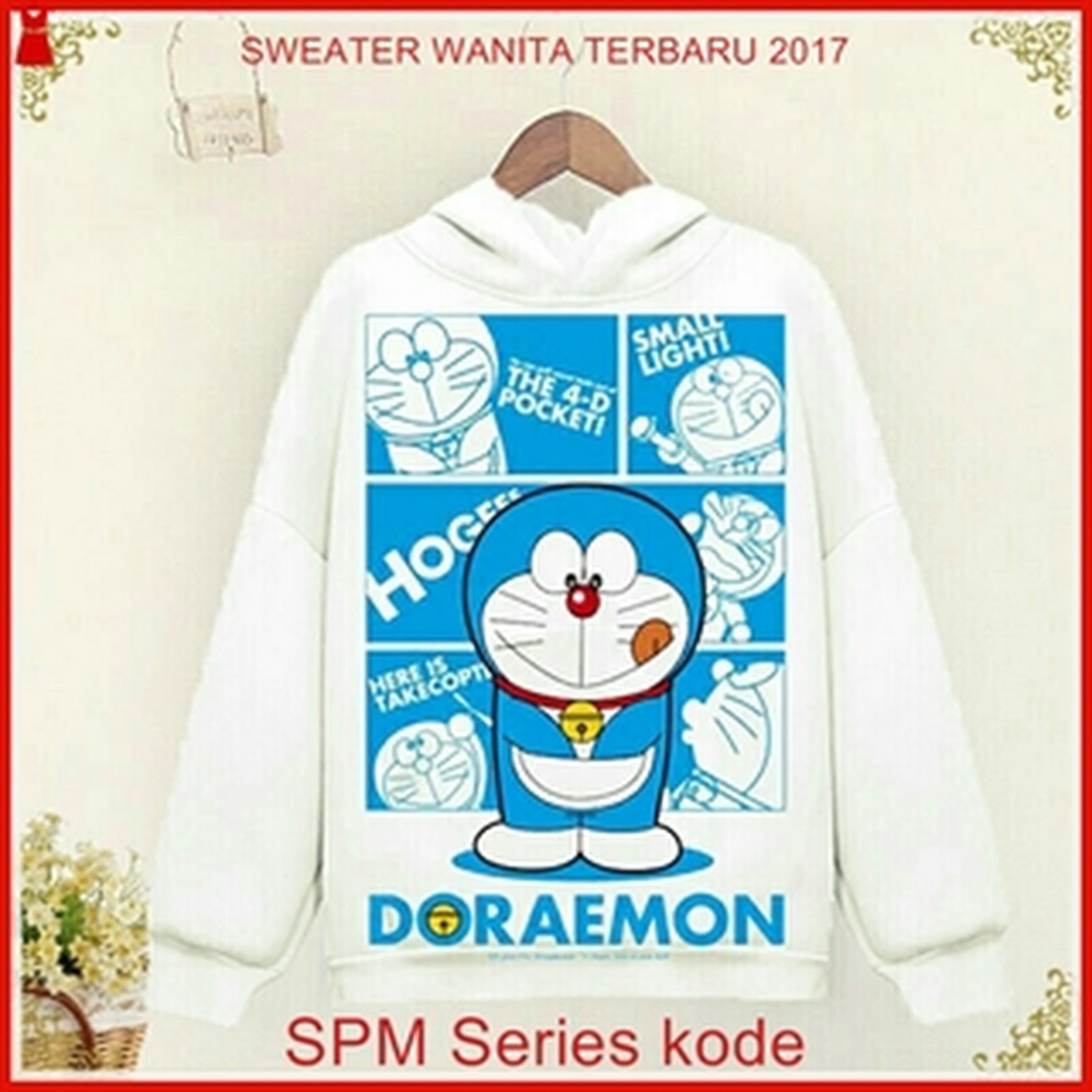 12SPM Sweater Doraemon Putih Keren Wanita Bj61112