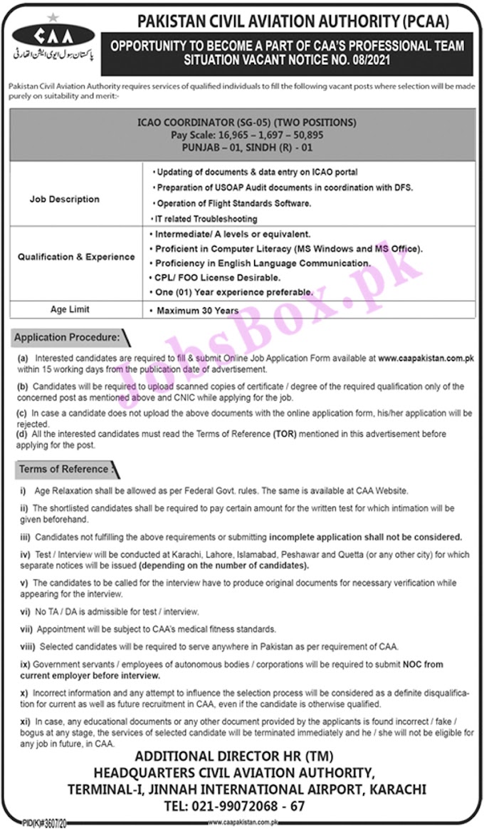 Pakistan Civil Aviation Authority PCAA Jobs 2021