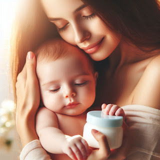Mother and baby surrounded by warmth and love, symbolizing the importance of gentle skincare choices.