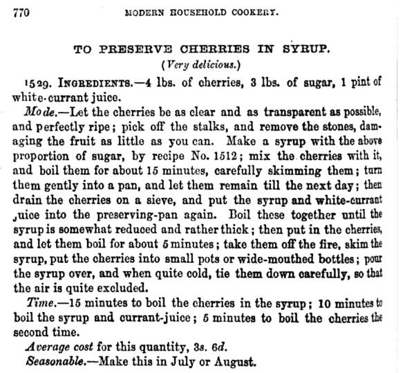Liveship Trader cherry preserves, based on Mrs Beeton's Victorian recipe