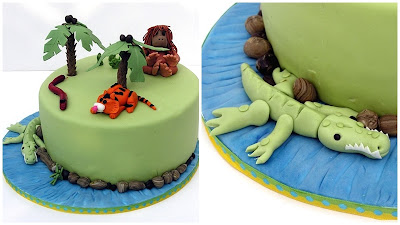 fondant cake fondanttorte krokodil affe schlange palme dschungeltorte