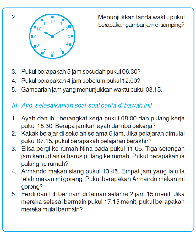 Kumpulan Soal Matematika: Soal Ulangan Harian Matematika Kelas 3 SD \u0026quot;Pengukuran Waktu, Panjang 