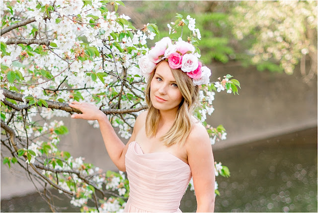 bridal, wedding, bride, makeup, hair, dress, nj photography, cherry blossom, branch brook park, flower crown