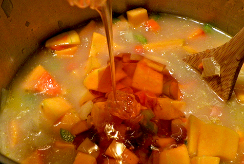 Honey Poured into Soup Pot
