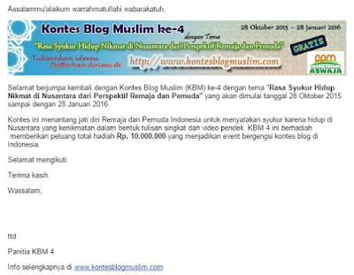 Dapat Email Lomba Periode Ke-4 Dari Kontesblogmuslim.com 