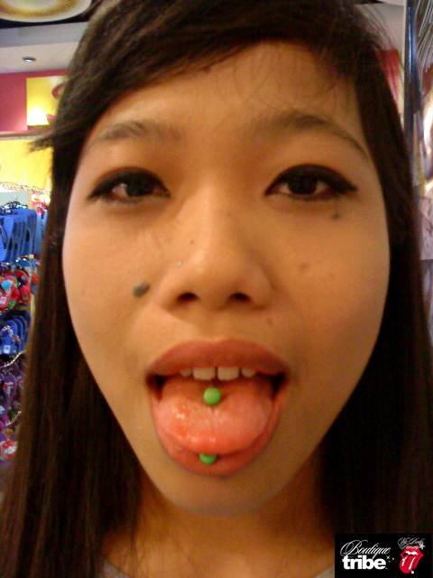 fake tounge piercing. Tongue piercing