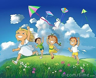 children enjoying kite flying
