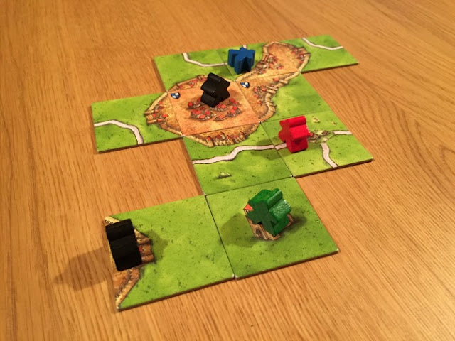 Typical placement of Carcassonne tiles