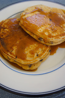 Peanut Butter Chocolate Chip Pancakes with Peanut Butter Syrup: Savory Sweet and Satisfying