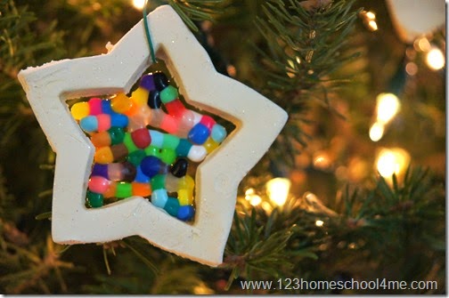 Perler bead filled star Christmas ornament craft for kids