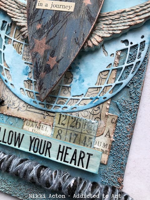 MDF Tag with Tim Holtz Globe die and ephemera