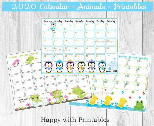 2020 planner, 2020 calendar printable, printable 2020 January, January planner, cute animals theme planner