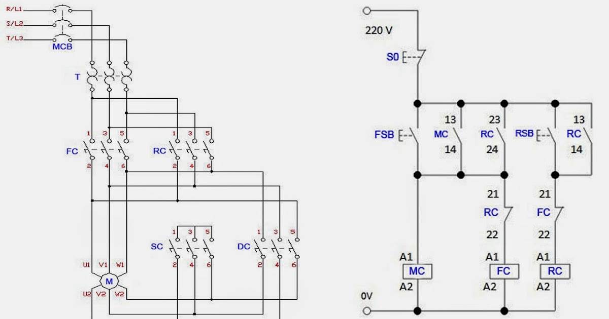 Forward & Reverse 3 Phase AC Motor Control Circuit Diagram  