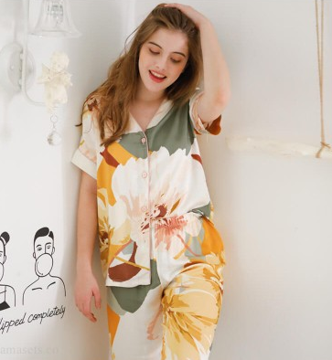 Casual Pajama Sets For Women V-Neck Printing Short Sleeve Sleepwear