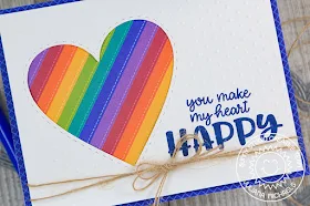 Sunny Studio Stamps: Happy Thoughts Stitched Heart Rainbow Heart Happy Card by Juliana Michaels