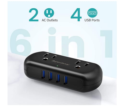 SUPERDANNY 4 USB Ports 2 Wide-Spaced Outlets Power Strip