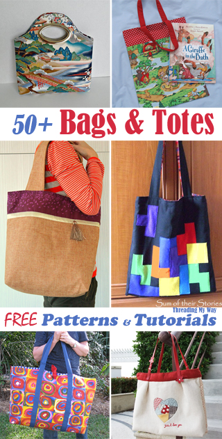 50+ Free Bag & Tote tutorials & patterns - handbags, beach bags, messenger bags, tote bags, carry all bags, book bags and grocery bags. Threading My Way