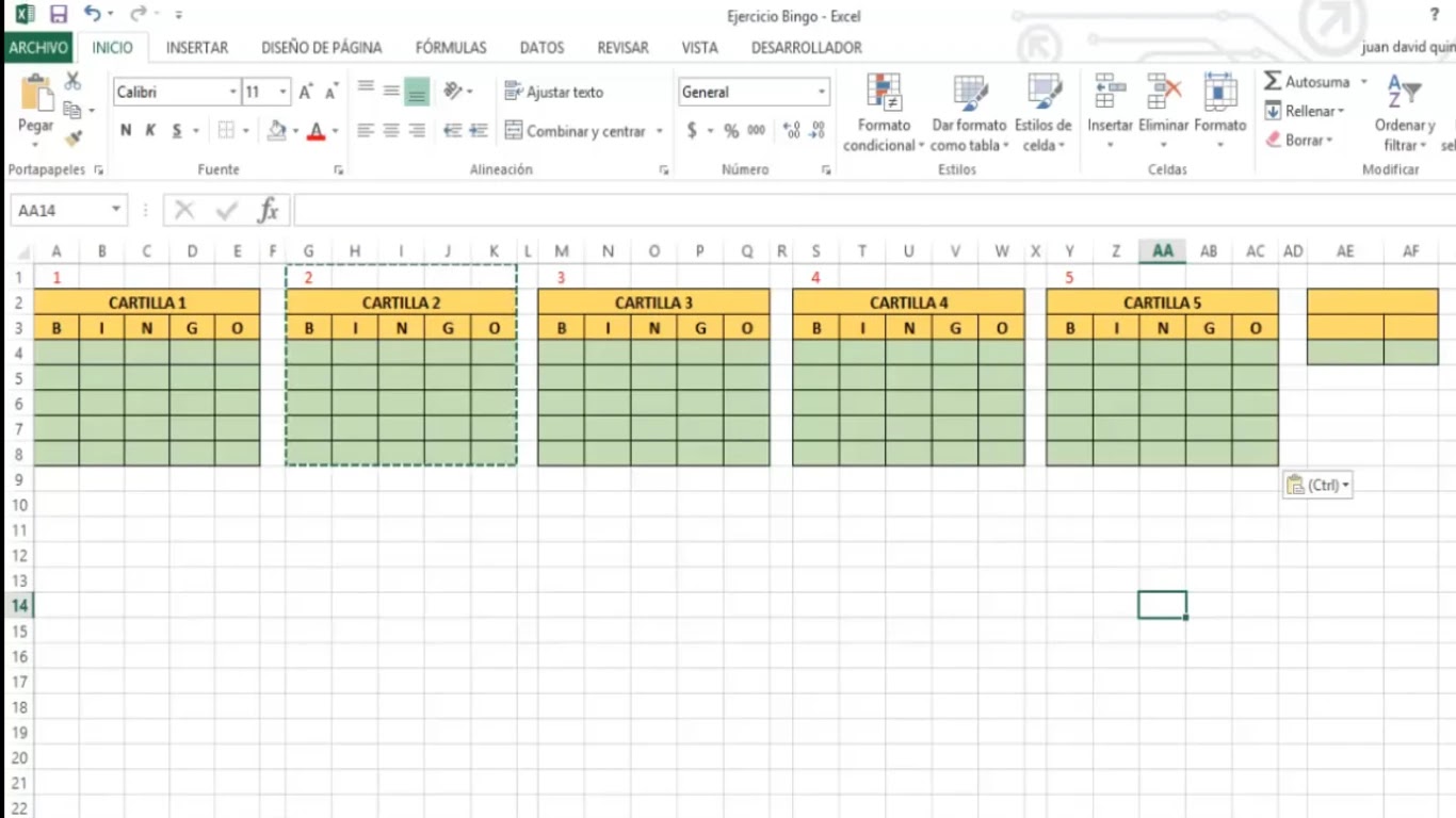 Como hacer el juego bingo en excel